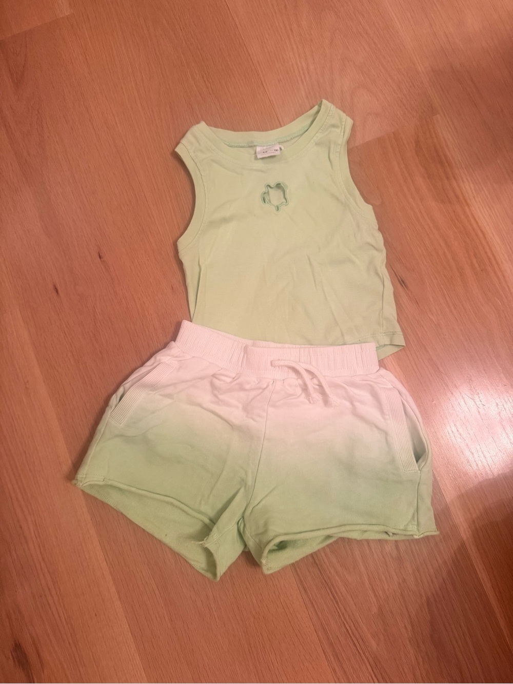 Zara Light  Green short set with turtle Embroidered Detail size 8-9